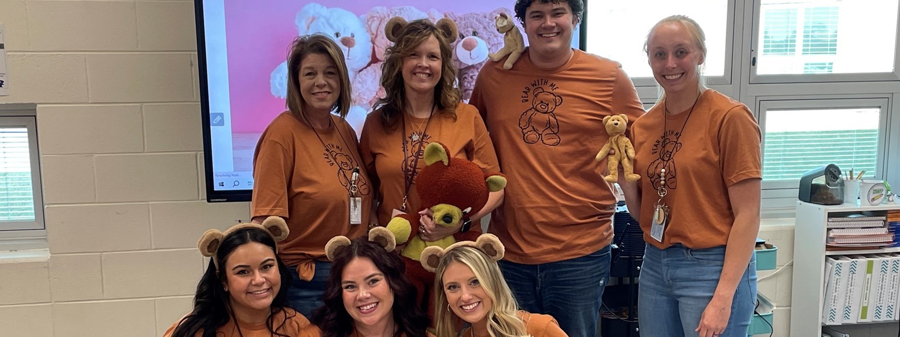 Teachers dressed as teddy bears for national teddy bear day